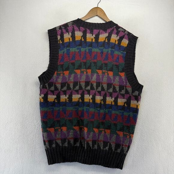 Vintage Boston Traders Cardigan Sweater men's Large Gray Colorful Geometric 90s - Picture 5 of 6